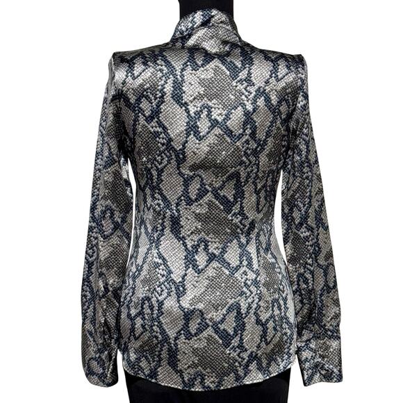 GENDER BIAS Women's Silk Ruffle Blouse Sz Small Snake Print Long Sleeve Mob Wife - Picture 7 of 12